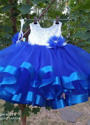 Платье плаття бальное фатиновое нарядное синее на один год годик 1 2 года2 фото