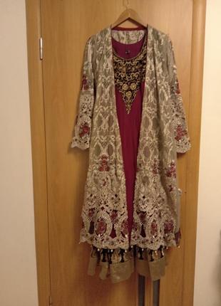 Изысканный комплект платья и кардиган, индийский наряд