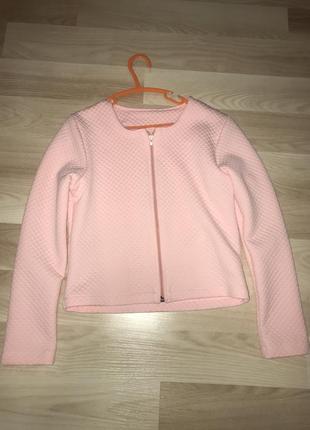 Нежный розовый пиджак жакет болеро кофта на молнии, рост 146-1551 фото