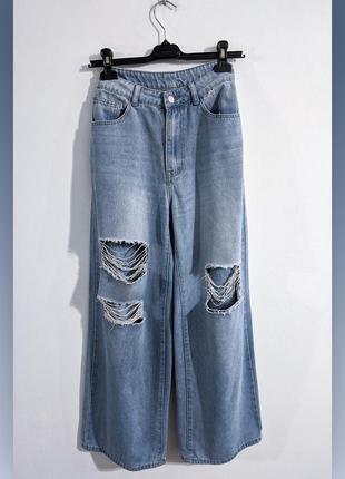 Джинсы широкие с высокой посадкой shein denim jeans