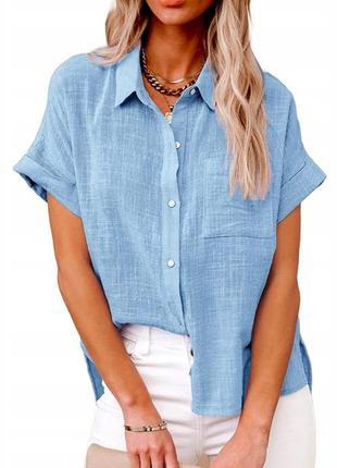 Жіноча сорочка блуза лляна блакитна colins 42-469 фото