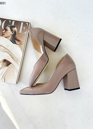 Кожаные женские туфли лодочки на устойчивом каблуке 9031