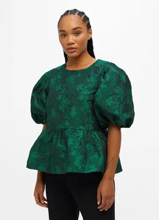 Жакардова зелена блузка з обʼємними рукавами object1 фото