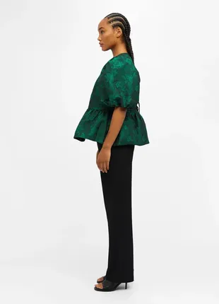 Жакардова зелена блузка з обʼємними рукавами object4 фото