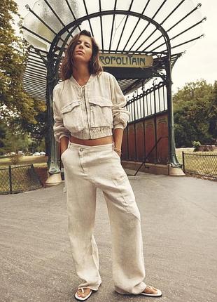 Льняной бомбер с карманами zara