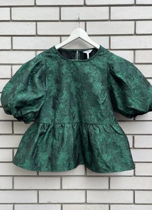 Жакардова зелена блузка з обʼємними рукавами object7 фото