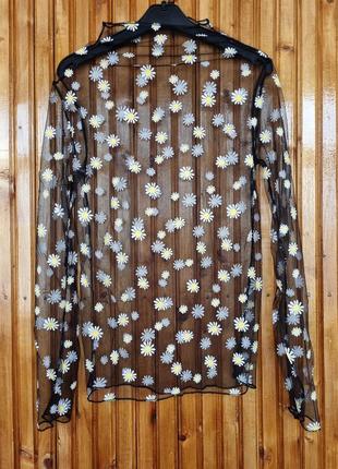 Прозрачная блуза водолазка сетка в ромашки6 фото
