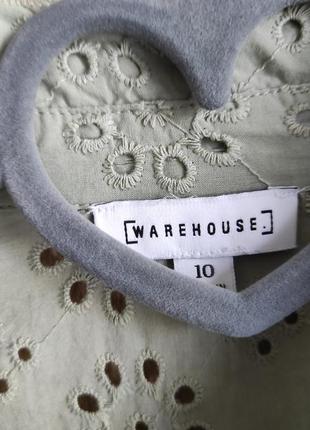 Warehouse фисташковая блуза из прошвы, винтажный стиль, рубашка с рюшами, рубашка кружево8 фото