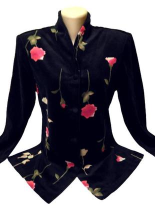 S-l велюровый черный женский жакет из хлопка lady belle, принт цветы, пог-51 см.2 фото