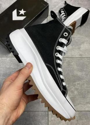 Мужские женские кеды converse run star hi black чорньіе на платформе converse all star8 фото