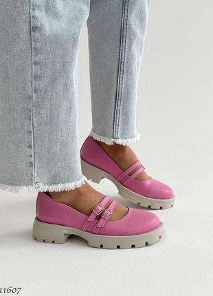 Premium! женские кожаные розовые лоферы на каблуке весенне осенние туфли натуральная кожа весна
