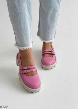 Premium! женские кожаные розовые лоферы на каблуке весенне осенние туфли натуральная кожа весна6 фото