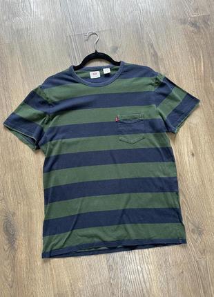 Футболка levi’s  у полоску синя зелена  розмір m чоловіча