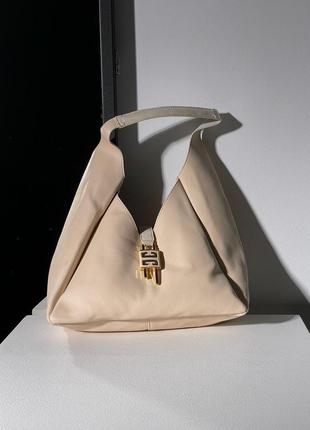 Жіноча сумка 👜hobo medium leather cream9 фото