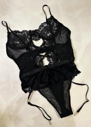 Женский сексуальный черный бикини стринги кружева с боди гипюра с косточками бикини стринги