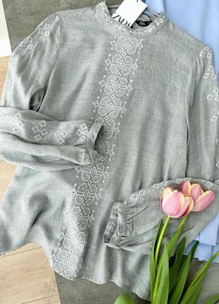 Невероятная вышиванка zara из натуральной вискозы, блуза с вышивкой