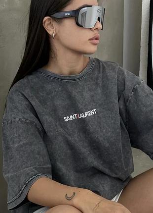 Накладной платеж ❤ турецкая хлопковая оверсайз футболка унисекс вареная варенка из лого в стиле saint laurent