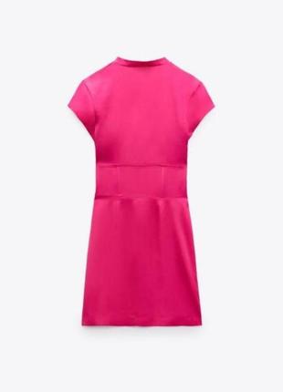Zara короткое платье фуксия, мини платье, розовое платье с разрезом4 фото