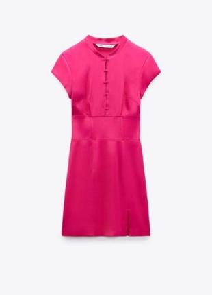Zara короткое платье фуксия, мини платье, розовое платье с разрезом3 фото