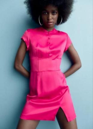Zara короткое платье фуксия, мини платье, розовое платье с разрезом1 фото
