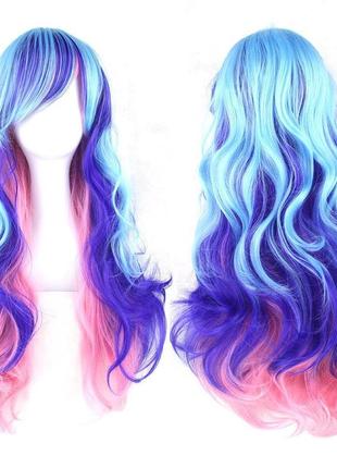 Довгі перуки resteq - 70см, синій, рожевий, блакитне хвилясте волосся, косплей, аніме