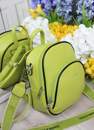 Женский шикарный и качественный рюкзак сумка для девушек из эко кожи лайм3 фото