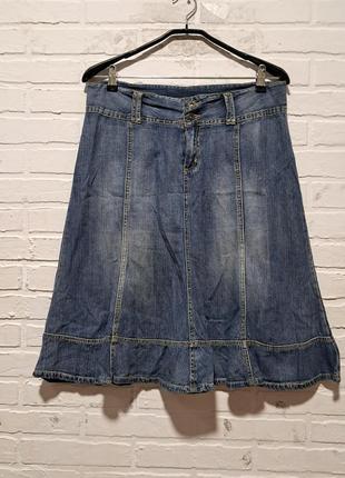 Жіноча джинсова спідниця юбка міді1 фото