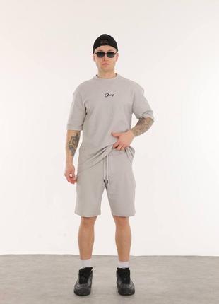 Качественный летний костюм гофре мужской комплект футболка и шорты champ свободного кроя турция туречня