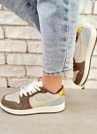 Кроссовки мужские nike jordan 1 low mocha найк джордан 1 коричневые мокка n-10041 фото