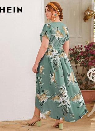 Платье с ассиметричным подолом, цвета морской волны🔹цветочный принт 🔹v-горловина shein(размер 38-40)2 фото