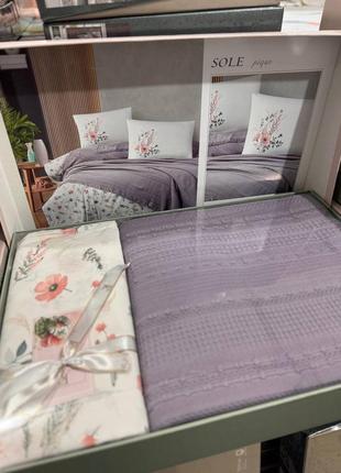 Летний набор постельного белья с вафельным покрывалом-пике хлопок3 фото
