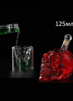 Графин череп 125мл со стеклянной крышкой, для виски, водки, коньяка1 фото