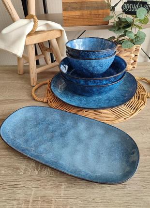 Тарелки керамические, тарелки синие1 фото