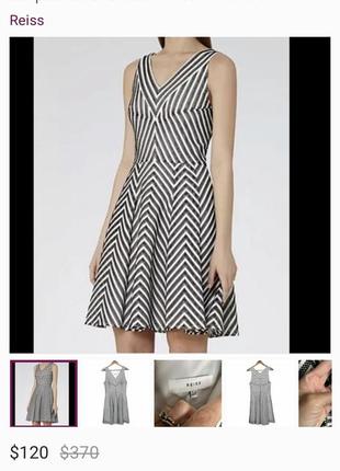 Reiss cукня beverly fit & flare black & white striped sleeveless v-neck2 фото