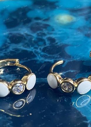 Женские серьги-кольца (конго) позолоченные с белой эмалью xuping позолота 18к