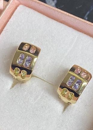 Женские серьги-конго (кольца) xuping позолоченные с разноцветными камнями позолота 18к3 фото