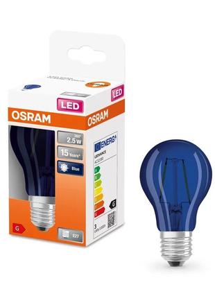 Светодиодная лампа цветная синяя osram led star classic decor 2,5w/190 230v blue e27