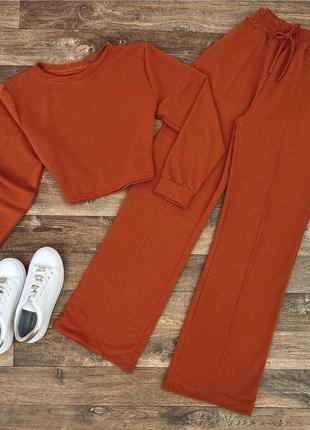 Костюм женский однотонный кофта штаны свободного кроя на высокой посадке качественный черный оранжевый2 фото