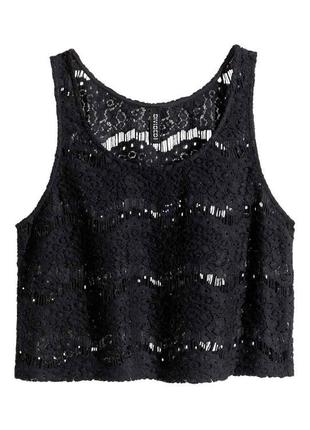 Короткий кружевной топ н&м, s майка