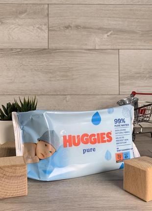 Детские влажные салфетки huggies pure 56 шт.1 фото