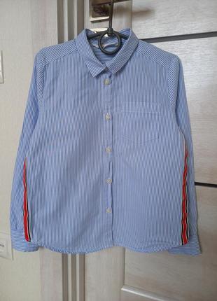 Святкова нарядна шкільна сорочка з довгим рукавом голуба h&m для хлопчика 8-9 років зріст 134