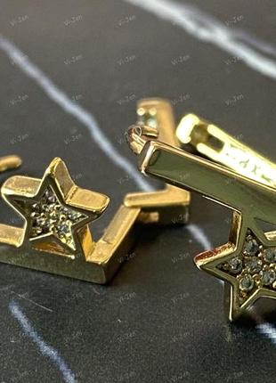 Женские серьги-кольца (конго) позолоченные с камнями xuping позолота 18к звезды подарок любимой девушке
