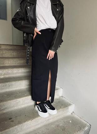 Спідниця чорна,базова,однотон,максі,міді з розрізом с,м,л