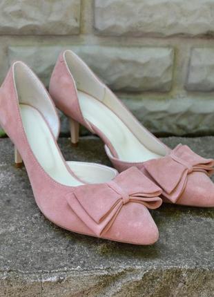 Туфлі с гострим носком замшеві с баником на підбрах шпилька 6см1 фото