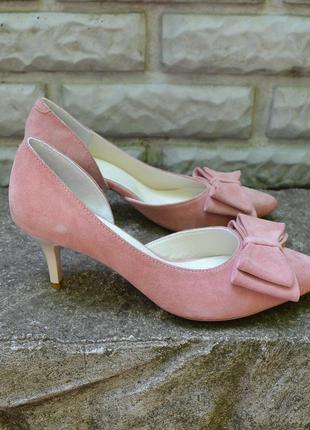 Туфлі с гострим носком замшеві с баником на підбрах шпилька 6см4 фото