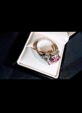 Кольцо покрытие родий, под белое золото, с розовым кристаллом8 фото