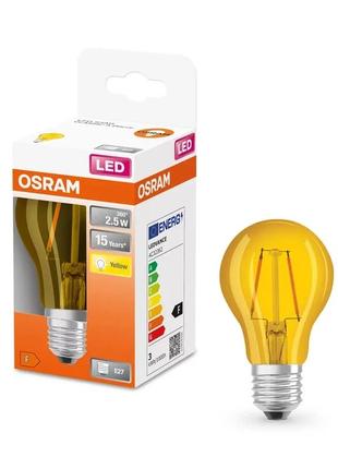 Светодиодная лампа цветная желтая osram led star classic decor 2,5w/622 230v yellow e27