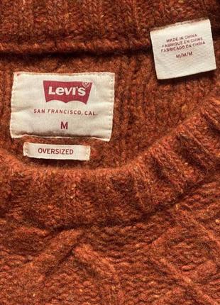 Levi's оригинал тёплый, оранжевый, свитер, унисекс, оверсайз, с косами, шерсть, дорогой бренд5 фото