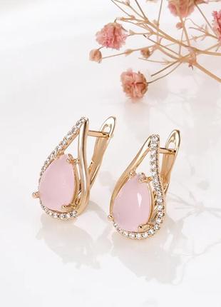 Сережки kinel,  з рожевими цирконами. 1,9см/1,1см