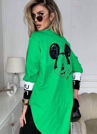 Жіноча подовжена сорочка michelle з принтом міккі мауса, блуза принтована молодіжна
